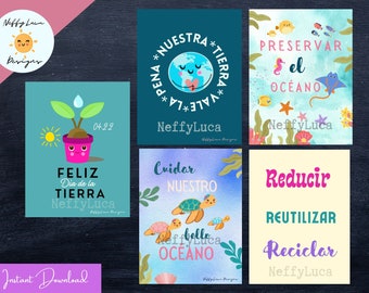Spanish Earth Day Classroom Posters: Set of 5 Prints (Digital Download)