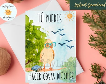 Spanish Encouragement Card: Bird Illustration, Tú Puedes (Digital Download)