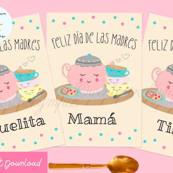 Spanish Mother's Day Greeting Card Printable Set for Abuelita/Grandma, Tia/Aunt and Mama/Mom, Tarjetas Día de las Madres, Instant Download