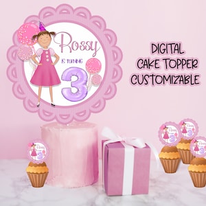 Pinkalicious Birthday cake topper, printable  cupcake for party decoration, party  supplies, digital cake topper