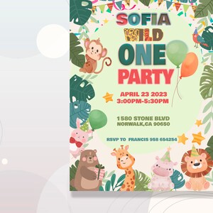 Greenery jungle Party, safari baby shower, Safari Animal birthday invitation, zoo  animal celebration party, little cute  animals