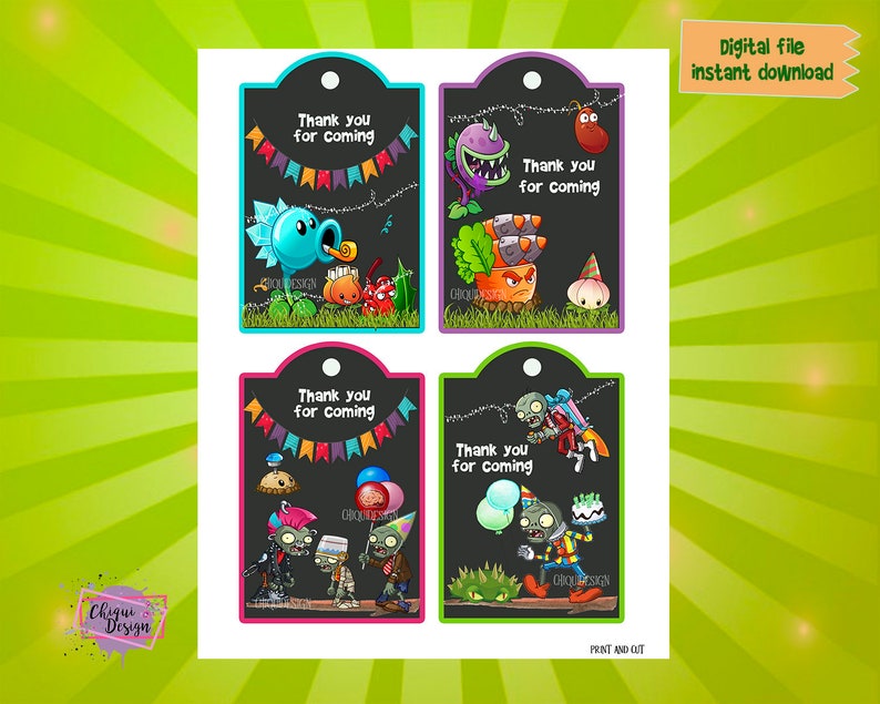 Thank You for Coming Tags, Zombies Digital Tags, Tags Party Surprises
