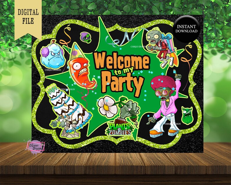 Plants Vs Zombies Backdrop Birthday Welcome Sign Plants Vs Etsy