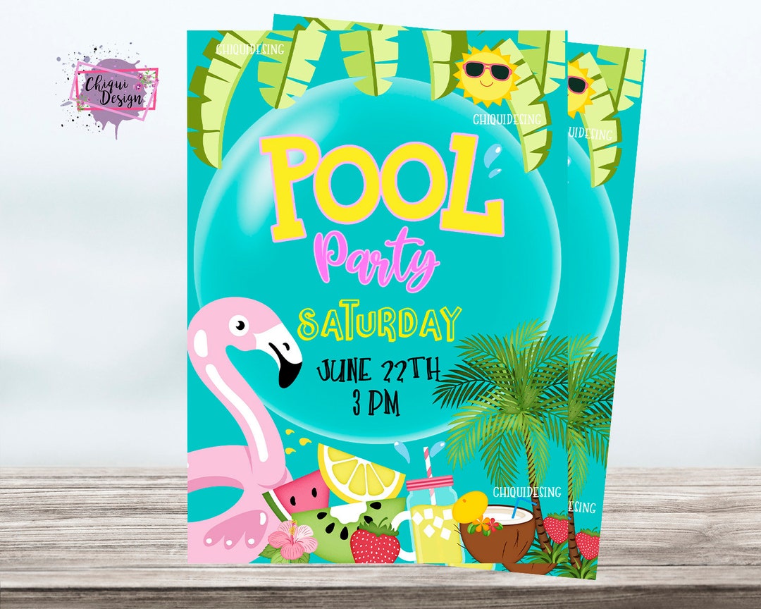 Pool Party Digital Invitation, Pool Birthday Invitation, Flyer to