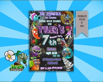 Plants vs zombies birthday invite, plants vs zombies party decoration, New version plants vs zombies party supplies.
