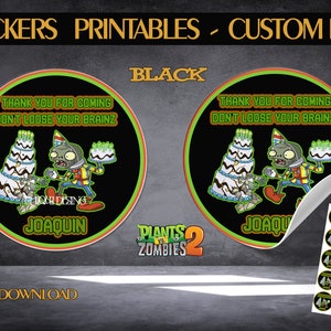 Adesivos digitais de feliz aniversário Plants vs Zombies suprimentos para festa adesivos personalizados para sacolas de lembrancinhas faça você mesmo impressão e corte festa de meninos