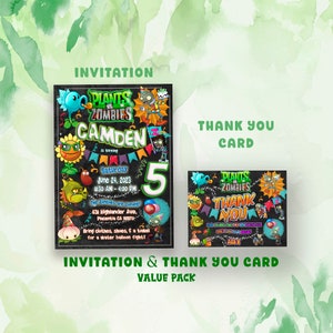Plants vs. Zombies Birthday Bash Einladung und Dankeskarte, Einladung & Dankbarkeitskarte, Garden Warfare Gathering Card Set, Plantastic