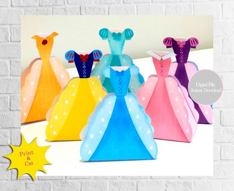 Princess dress printable boxes paper princes dolls printable Etsy