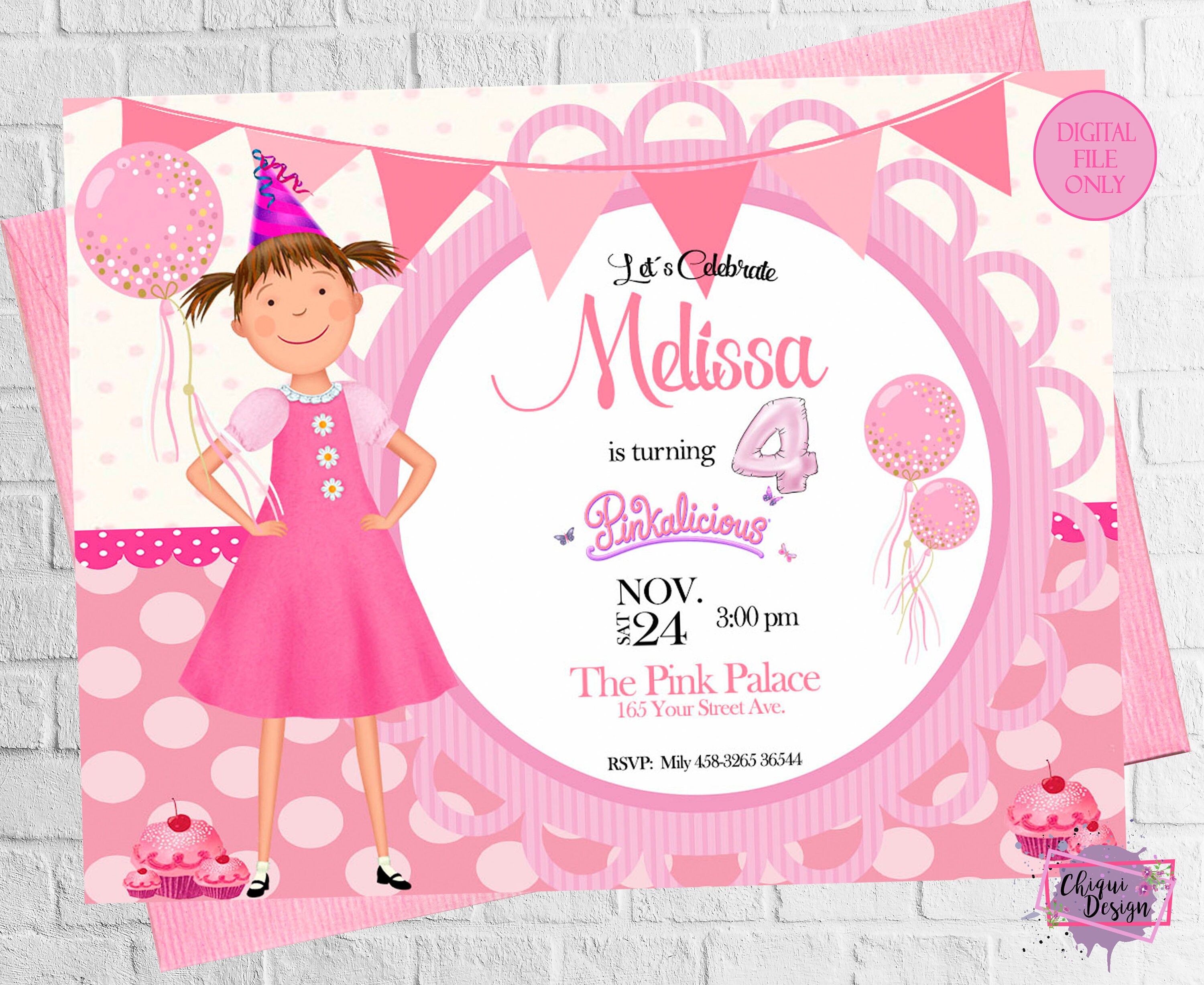 Pinkalicious Birthday Invitation, Birthday Printable Invite for ...