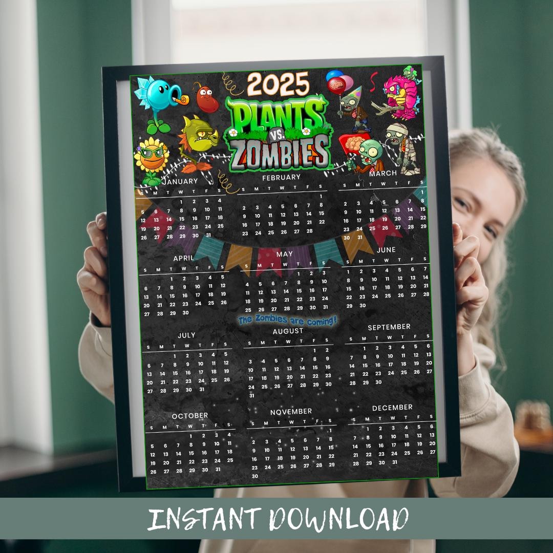 2025 Wall Calendar Printable, Plants Vs Zombies Calendar 2025, Annual