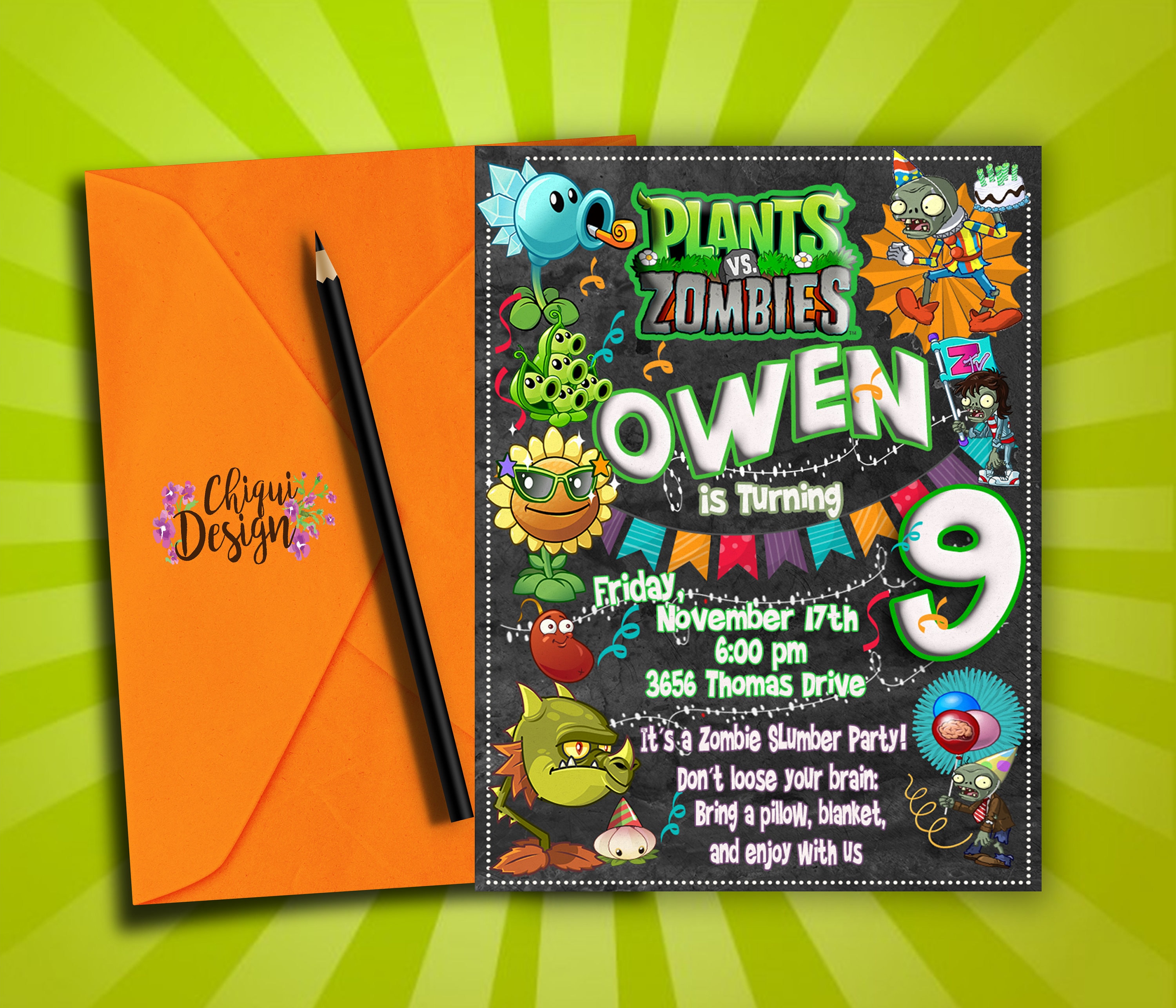 Download Plants Vs Zombies Birthday Party Invitations