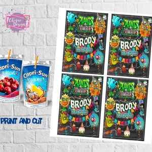 Capri Sun juice labels printables Plants vs Zombies, party supplies customizable  birthday decoration for  party boys  decor zombies