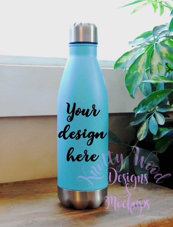 Stainless Steel Water Bottle With Blue Powder Coat Mockup Free Vehicle Mockups