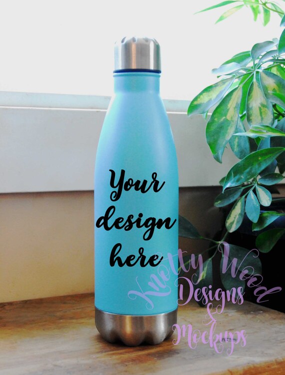 Download Stainless Steel Water Bottle With Blue Powder Coat Mockup Etsy