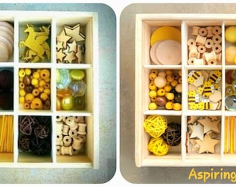 Glitzy Unicorn OR Bumble Bee Loose Parts Tinker Toy w/ 9 compartment lidded tray Reggio Emilia Inspired Creative Open Ended Natural Play