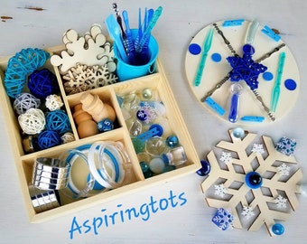 Snowflake Winter Reggio Emilia Inspired Loose Parts Montessori Seasons Work Waldorf Nature Table Open Ended Transient Art Winter Tinker Tray