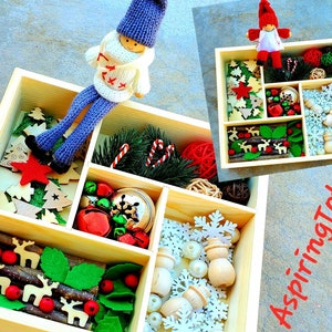 Wooden Winter Reggio Emilia Inspired Loose Parts Montessori Seasons Work Waldorf Nature Table Christmas themed Toy Holiday Tinker Tray