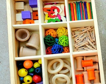 Rainbow Counting Loose Parts Sensory Tinker Tray with Numbers for Reggio inspired Math and Early Learning