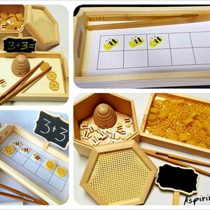 Honeycomb Bumblebee Counting Sensory Bin, Preschool Math, Montessori Numbers, Reggio Emilia Loose Parts, Waldorf, Ten Frame Sorting Tonging