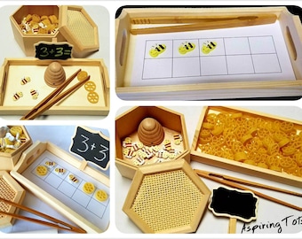 Honeycomb Bumblebee Counting Sensory Bin, Preschool Math, Montessori Numbers, Reggio Emilia Loose Parts, Waldorf, Ten Frame Sorting Tonging