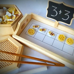 Honeycomb Bumblebee Counting Sensory Bin, Preschool Math, Montessori Numbers, Reggio Emilia Loose Parts, Waldorf, Ten Frame Sorting Tonging