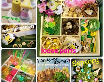 Classroom Edition Spring Loose Parts Tray, Light Table Translucent Math Manipulatives, Sensory Bin, & Frog Life Cycle, Waldorf Nature Table