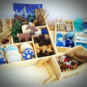 Classroom Winter Loose Parts, Sleigh Sensory Bin, Light Table Tinker Tray, Montessori Math Manipulatives Waldorf Winter Nature Table Seasons