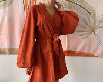 Cotton Wrap Kimono Robe, Yoga Cardigan, Bridesmaids Bridal Shower Robes, Mothers Day Gift, Beach Cover Up Kimono Jacket, Cotton Bath Robe