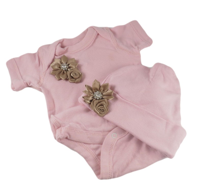 Pink Onesie Set with Gold Flowers