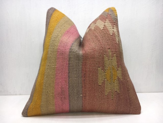 kilim pillow,16x16,decorative pillow,turkish,vintage,handwoven pillow,home living,home decor,throw pillow,accent pillow,bohemian pillow
