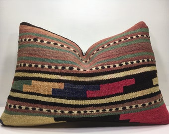 kilim pillow,16x24,vintage,bohemian pillow,turkish,handwoven pillow,throw pillow,accent pillow,home living,home decor,decorative pillow