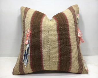 Vintage Kilim Pillow Cover, 18x18 Handwoven Bohemian Throw Pillow