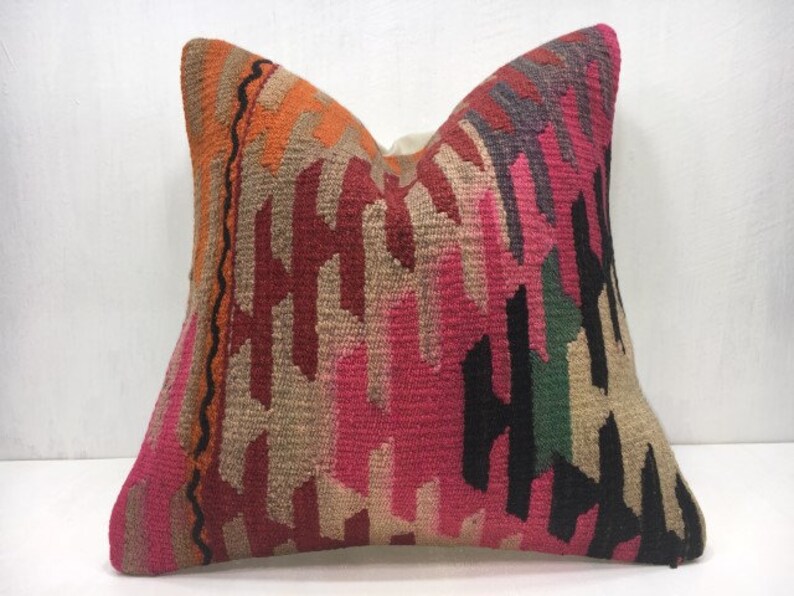 kilim pillow,bohemian pillow,turkish,vintage,handwoven pillow,home living,home decor,throw pillow,accent pillow,16x16,decorative pillow