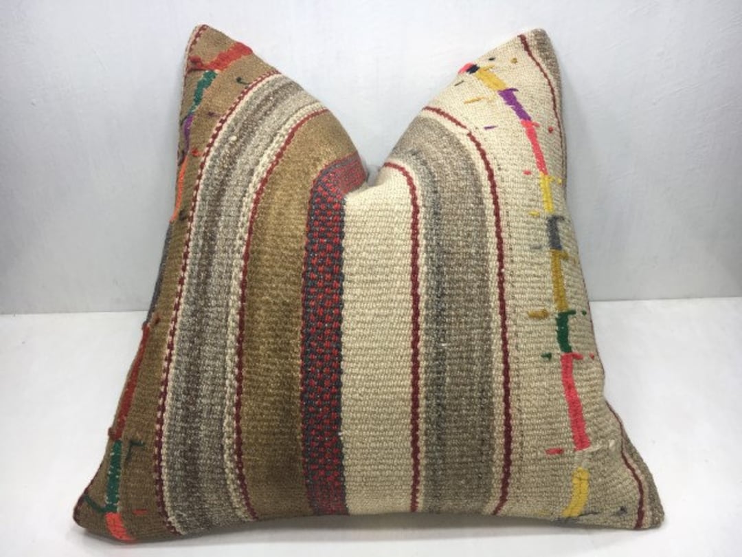 ヴィンテージトルコキリム枕カバー、手織りアクセントクッション