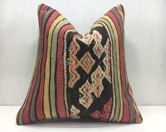 Funda de almohada Kilim vintage, cojín turco tejido a mano, 16x16