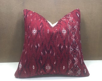 Vintage Kilim Pillow Cover, Turkish Sofa Cushion, 20x20 Decorative Pillow