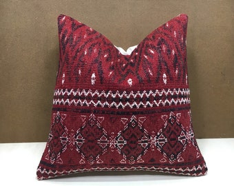 Funda de almohada Kilim vintage, 16x16, cojín de sofá turco tejido a mano