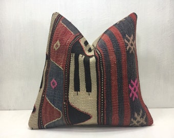 Funda de almohada Kilim vintage, almohada turca tejida a mano, 16x16