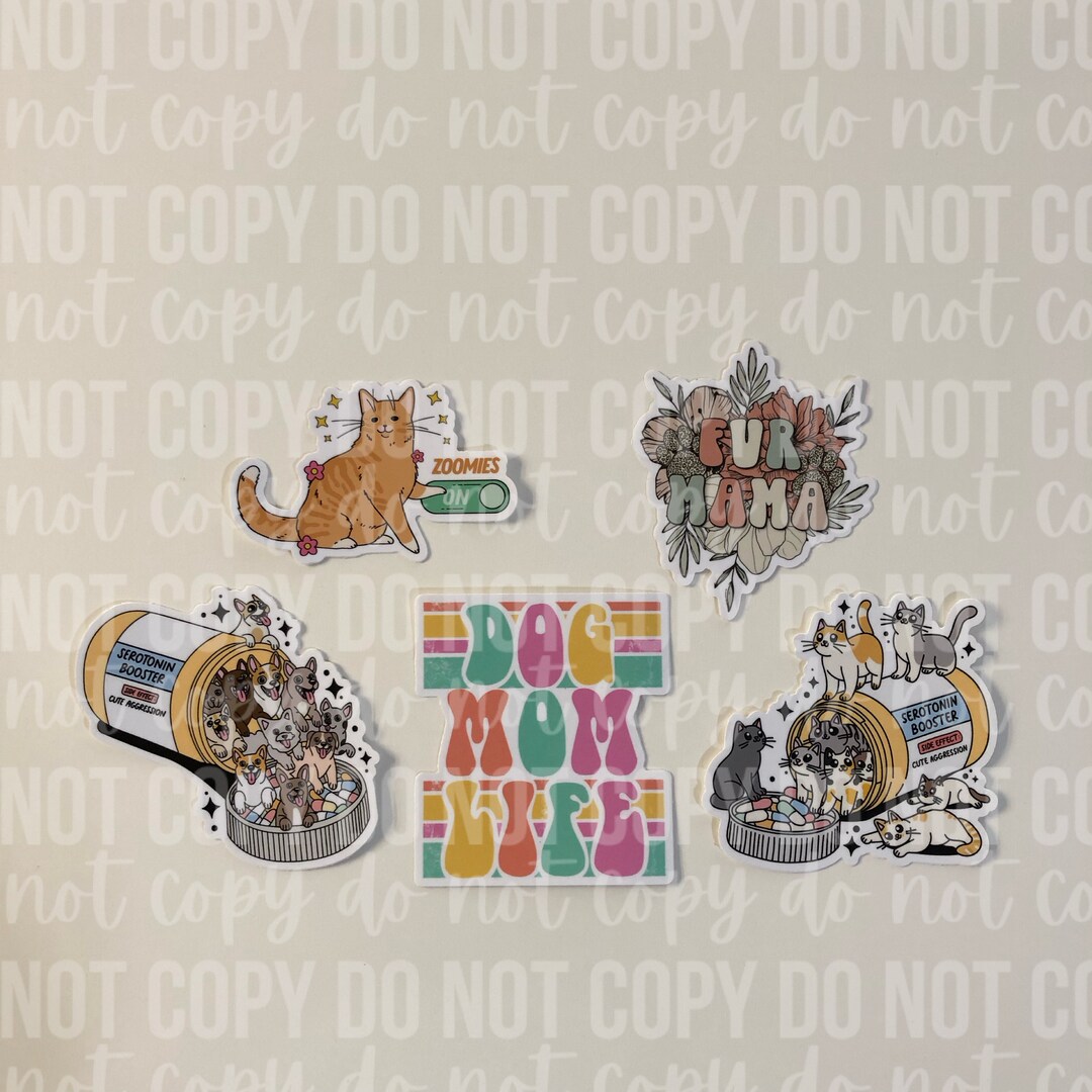 National Sticker Day 2024, Sticker Pack, 5 Sticker Pack, Pet Stickers, Gift for Her, Gift for