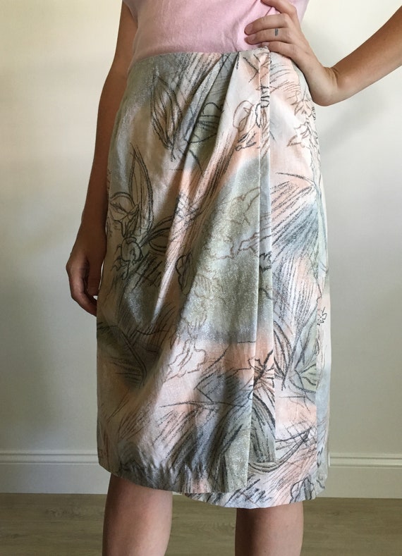 Vintage Sketch Print Pastel Wrap Skirt Etsy Ireland
