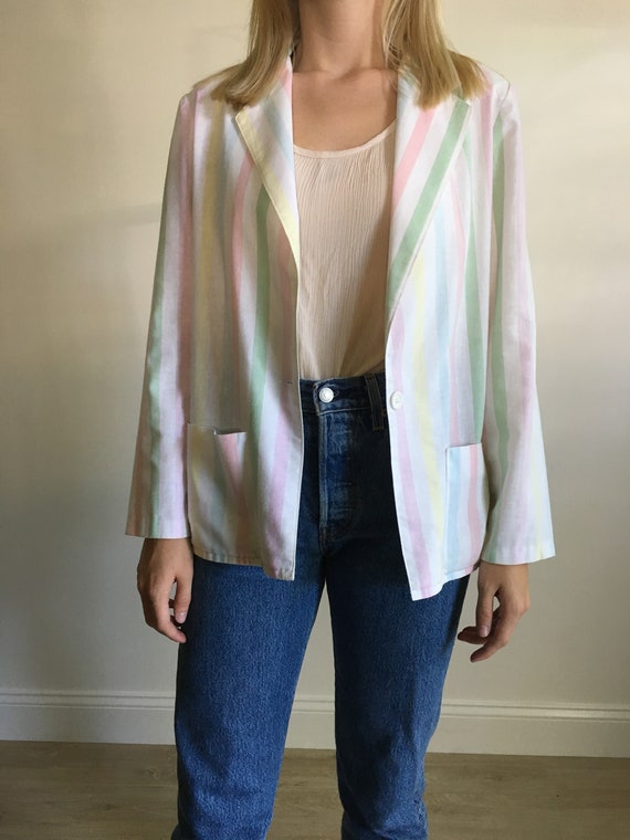 Lightweight Pastel Striped Vintage Summer Blazer - image 2