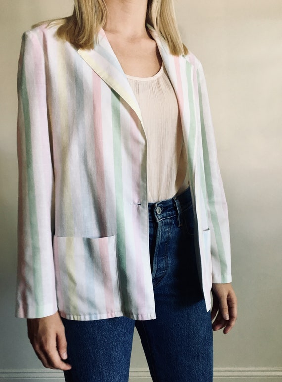 Lightweight Pastel Striped Vintage Summer Blazer - image 1