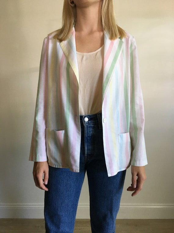 Lightweight Pastel Striped Vintage Summer Blazer - image 3