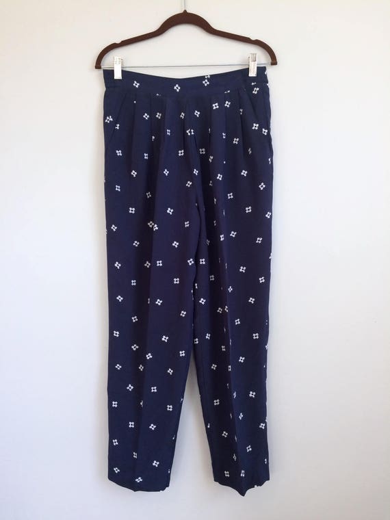 High Waist Navy Patterned Pant - image 2