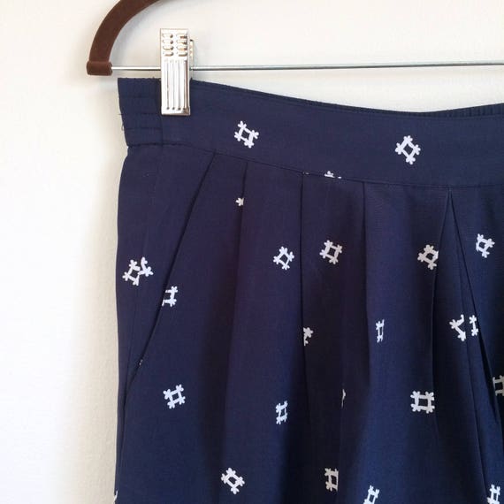 High Waist Navy Patterned Pant - image 1