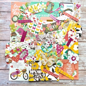 Paper botanical scrapbook supplies, handmade ephemera for junk journals,  birds and butterflies scrapbooking embellishments