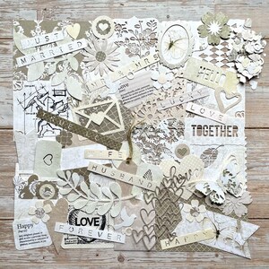 Wedding scrapbook kit, handmade paper embellishments for journaling, love scrapbooking supplies