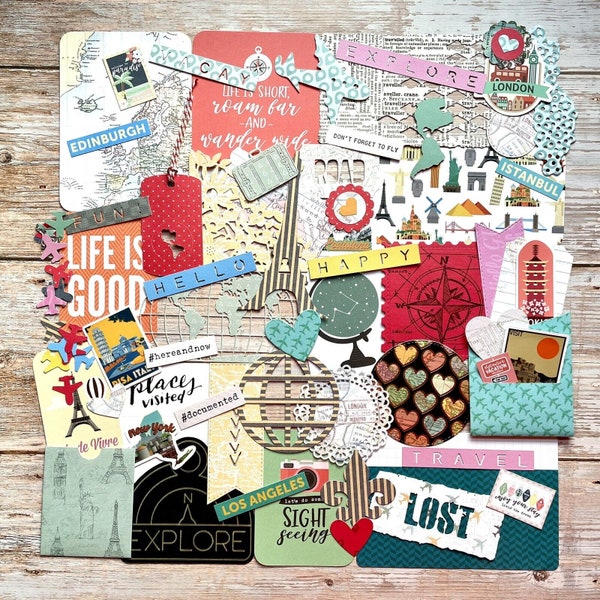 Kit di diario spazzatura di viaggio, abbellimenti cartacei per scrapbooking e journaling, kit di scrapbook wanderlust, avventura e vacanze