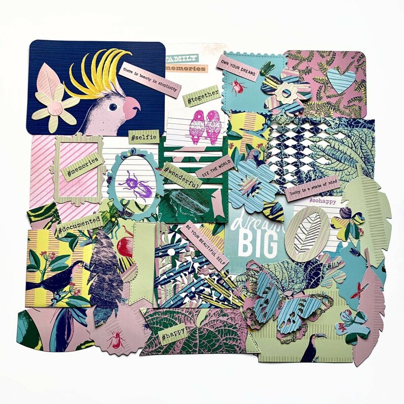 Junk journal kit scrapbook accessories handmade tropical paper embellishments set paradise scrapbooking ephemera vacation journaling kit