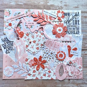 Florales Scrapbook Zubehör, rosa und blaue Junk Journal Verzierungen, handgemachtes Scrapbooking Zubehör